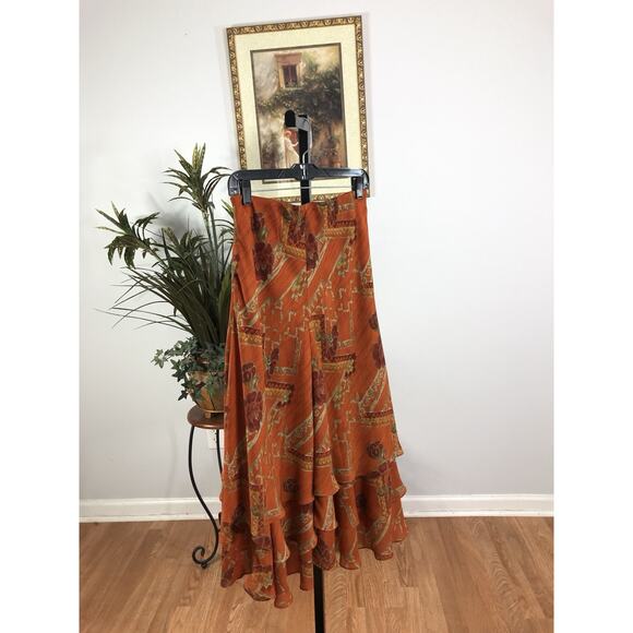 Coldwater Creek Women Skirt 8 Asymmetrical Sharkbite Hem Layered Coquette - Picture 2 of 5